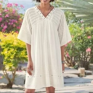 Sundance White Boho Embroidered Peasant Dress Size Large